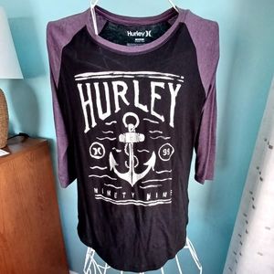 EUC Hurley 3/4 Sleeve Black & Plum Tshirt - Women's Size Medium